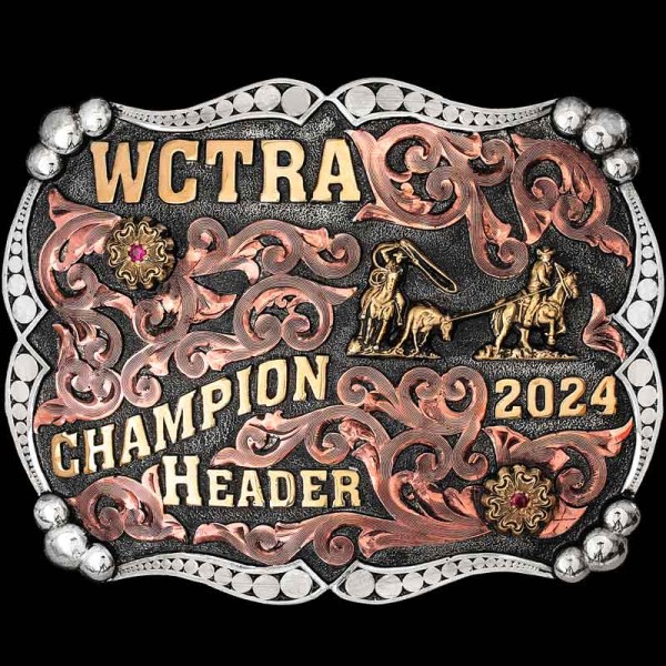 Make this the perfect award: the Cypress Custom Belt Buckle! This beautiful rodeo buckle is built on a matte, German Silver base with our antique finish. Customize it now!
